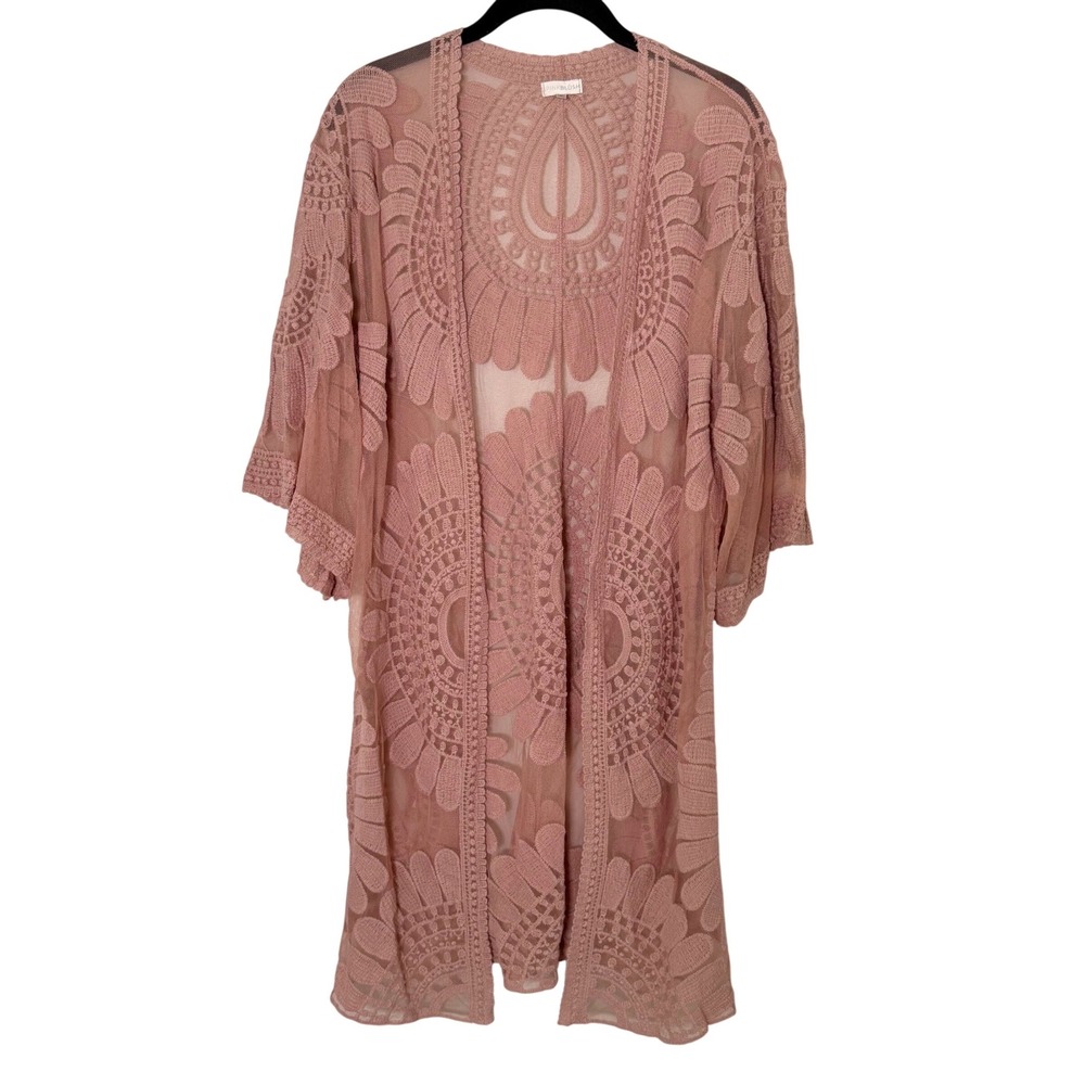 Pinkblush Boho Embroidered Lace Romantic Kimono Duster (S/M) Festival Open Sheer